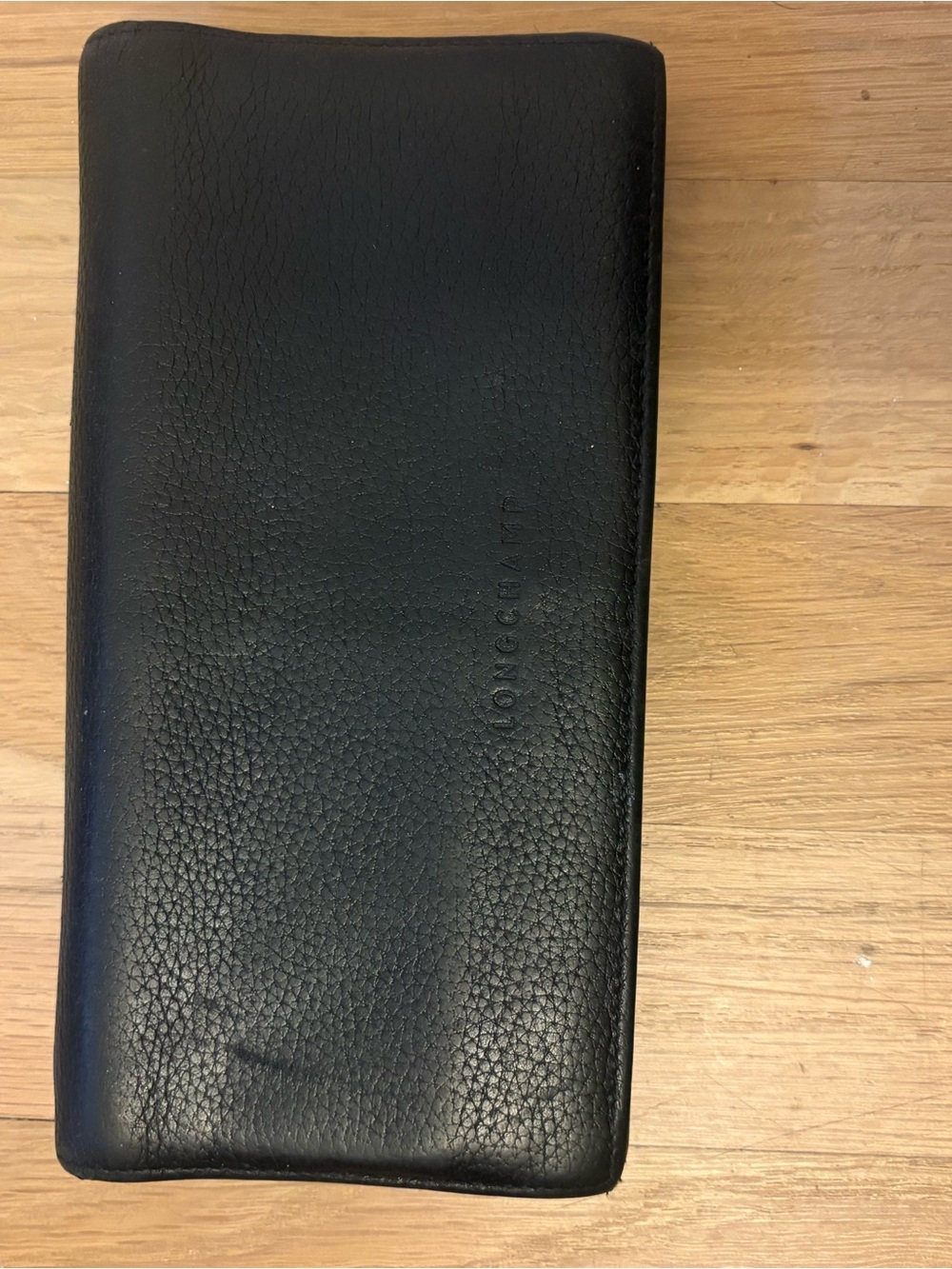 Longchamp Black Pebbled Leather Long Wallet